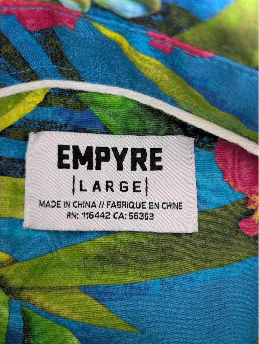 Empyre Shirt Mens Large Blue Hawaiian Tropical Floral Button Front Short Sleeve - Picture 9 of 10